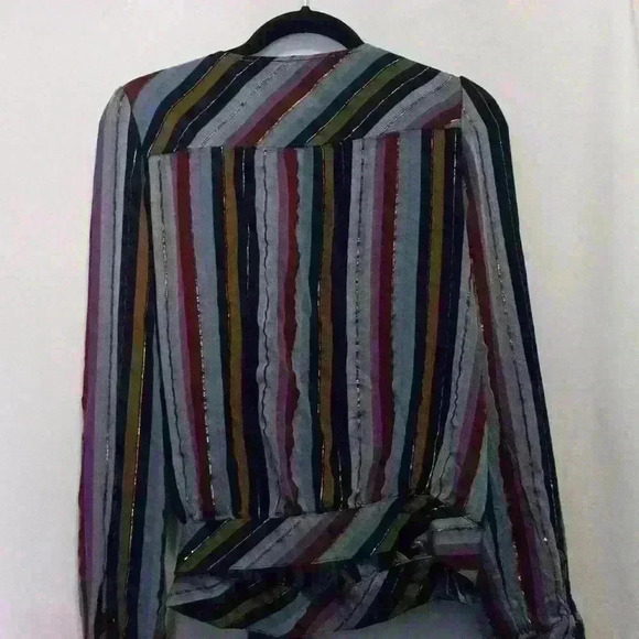 Womens L Officecore AN.A. wrap front striped metallic summer beachy Office Siren - Picture 8 of 9